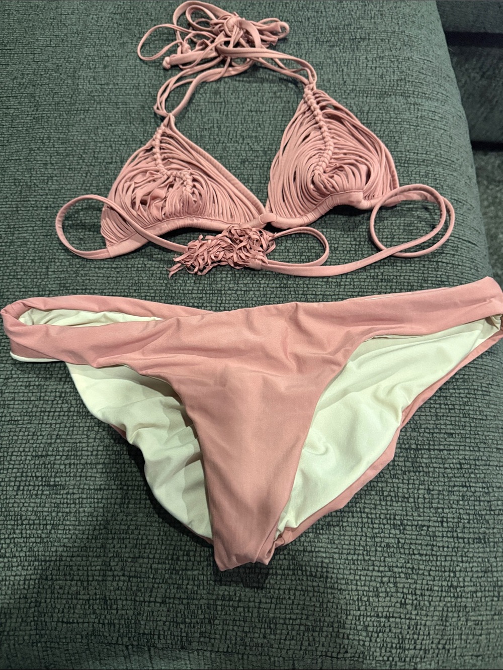 Pilyq Blush Pink Macramé Triangle Bikini
